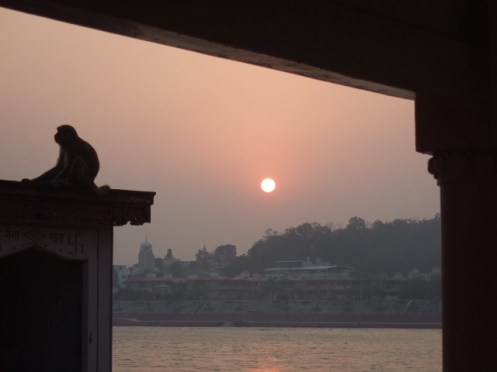 Sunset at the Ganga riverbank in front of Parmarth Niketan ashram, Rishikesh