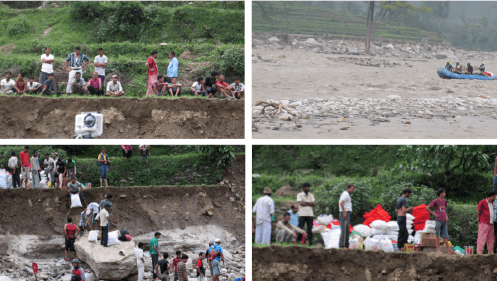 Village people waiting for raft with supplies
